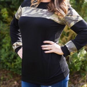 Camo and Black Long Sleeve Top